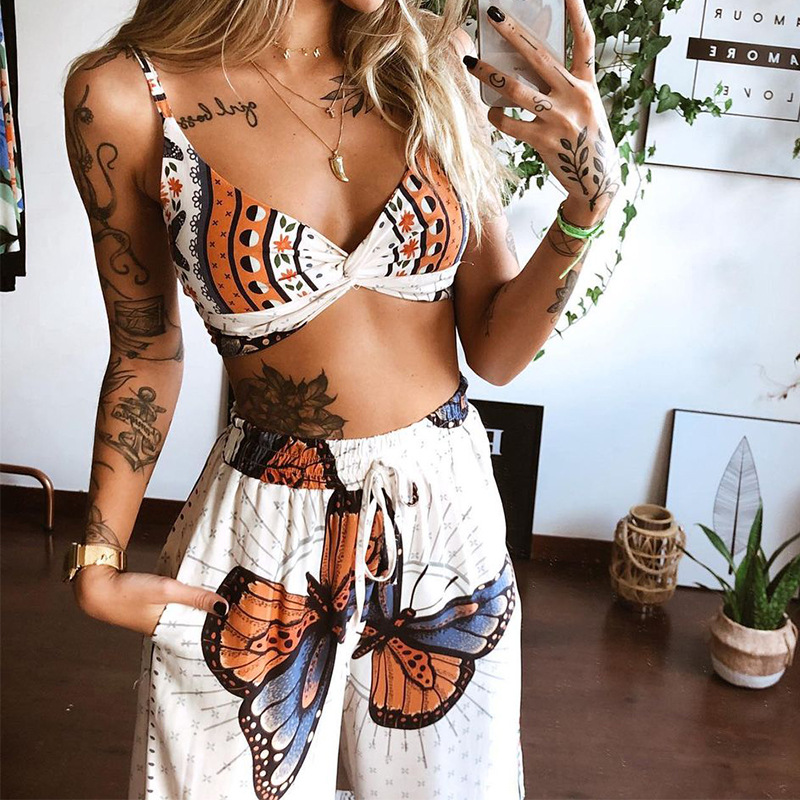 2022 summer new sexy tube top wide leg pants two-piece set - 图1