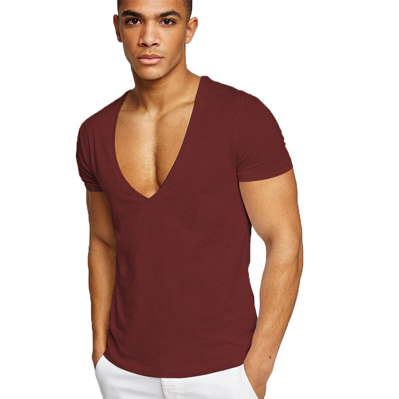 2022 Summer Fitness Sports Casual Deep V-Neck T-Shirt V领T恤 - 图3