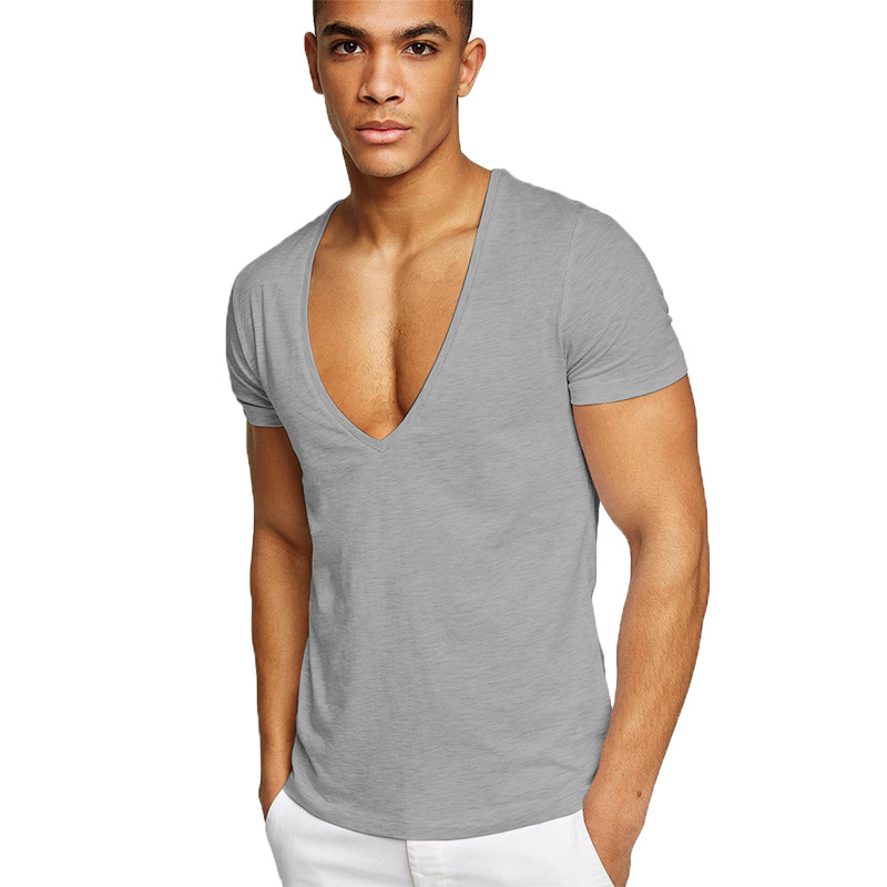 2022 Summer Fitness Sports Casual Deep V-Neck T-Shirt V领T恤 - 图1