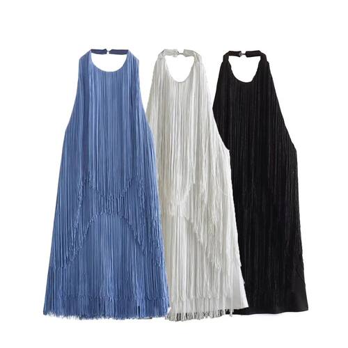挂脖无袖流苏短裙 Stylish halterneck sleeveless fringed dress - 图1