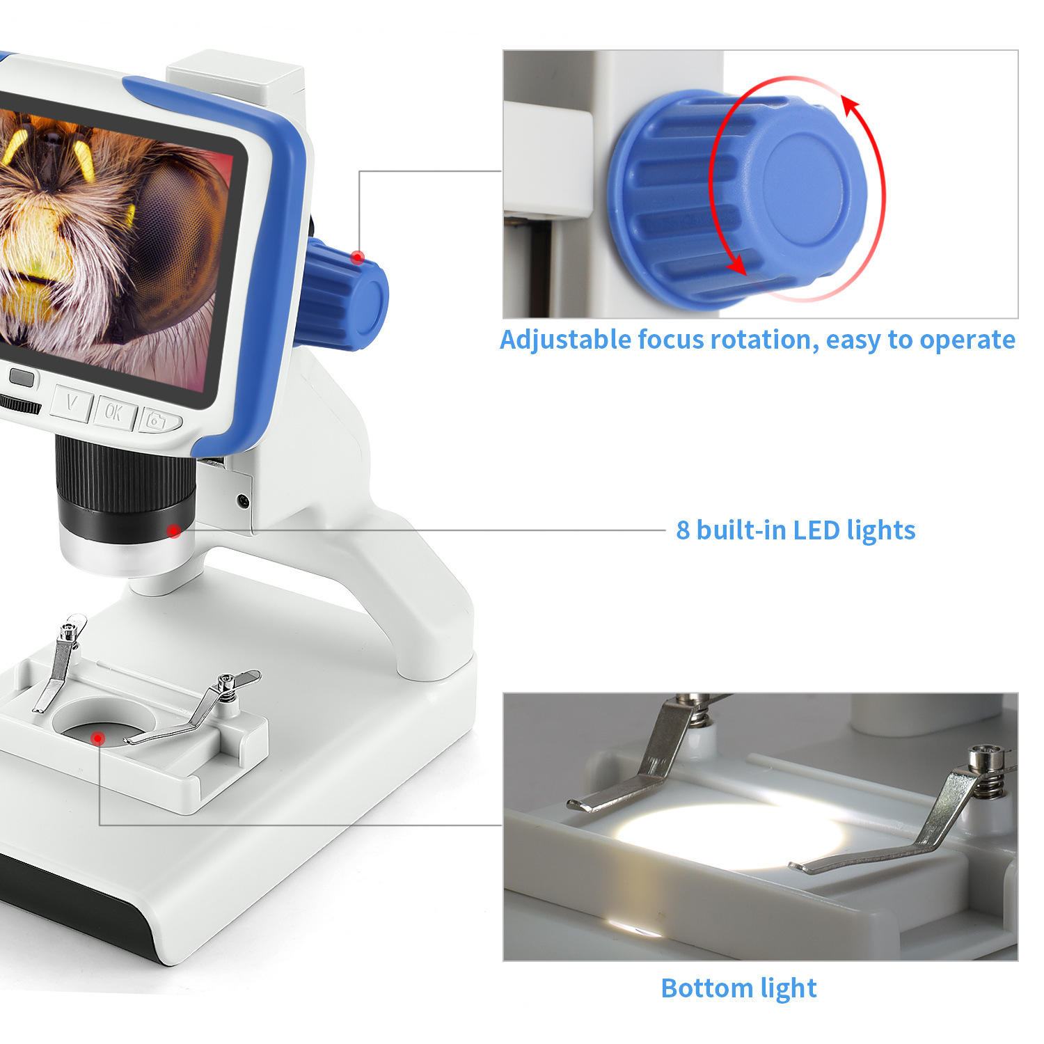 科教实验玩具儿童显微镜 200倍5寸IPS屏数码显微镜 电子显微镜205