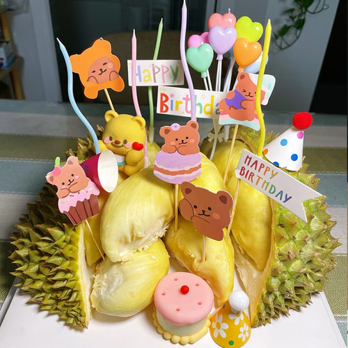 生日蛋糕榴莲蛋糕装饰diy材料摆件插件小熊蜡烛网红烘焙配件全套 - 图2