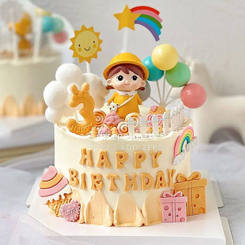 周岁生日蛋糕派对装扮品可爱雨衣小女孩男孩黄色烘焙蛋糕装饰摆件,淘宝优惠券,粉丝福利购,淘宝优惠卷