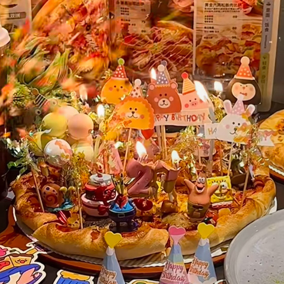 Pizza Cake Decoration Card Candle SpongeBob SquarePants