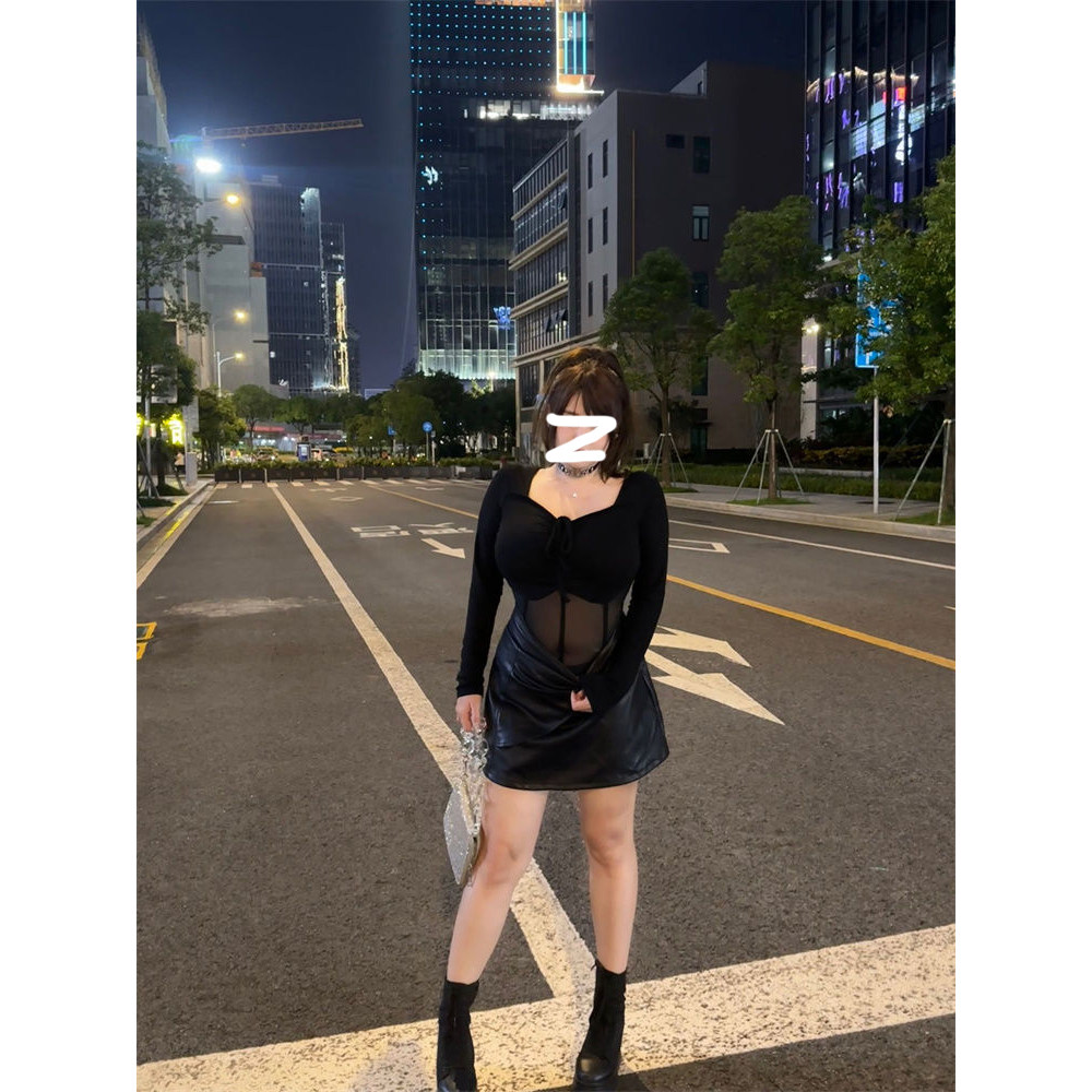 微胖大码潮流时髦美式复古辣妹套装女秋季新款上衣皮裙百搭两件套 - 图3