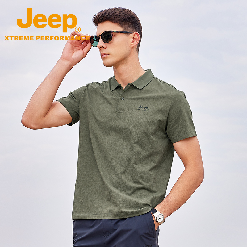 Jeep官方户外吸湿速干POLO衫男士蝴蝶纺网眼透气弹力短袖夏季T恤-图0