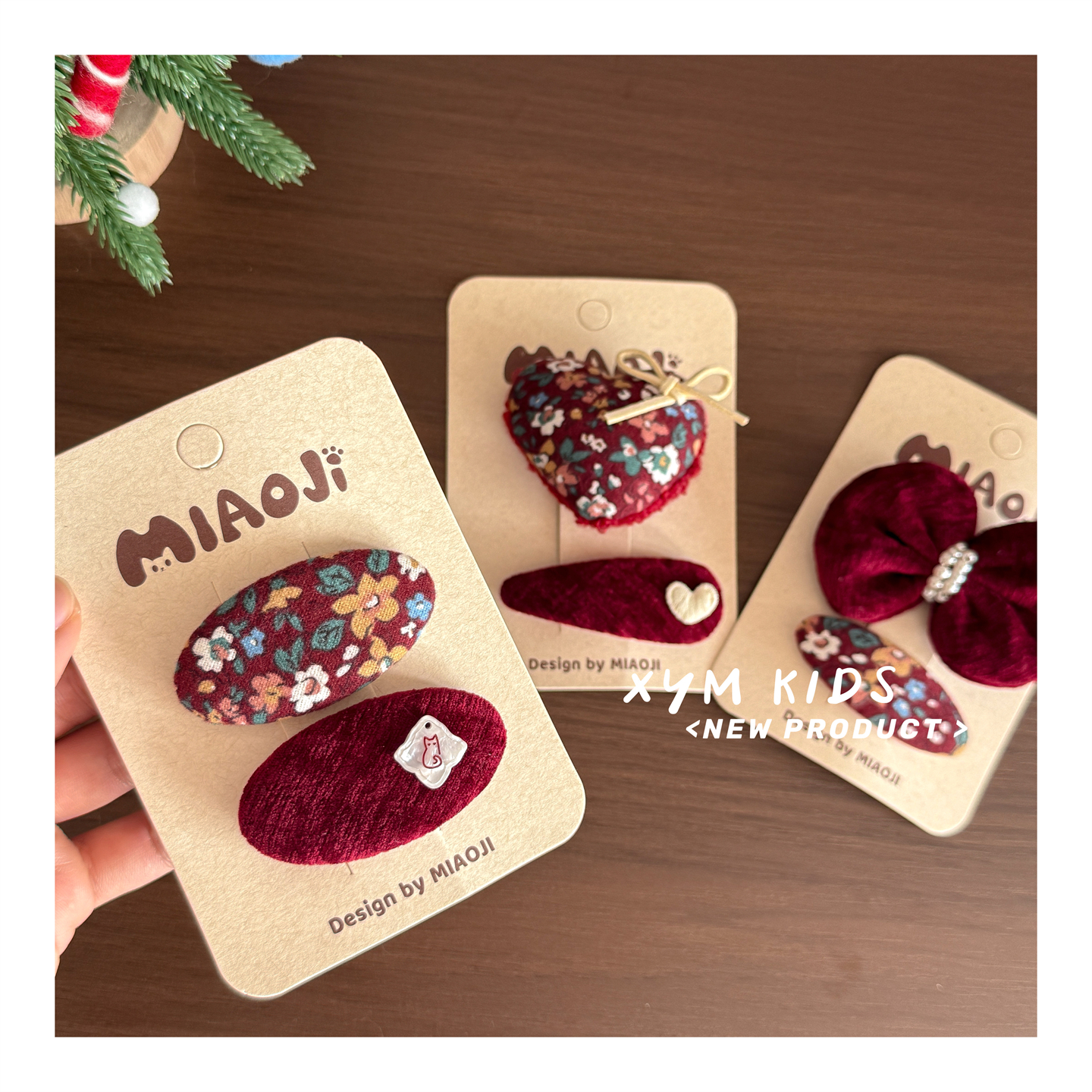 高级感碎花丝绒儿童发夹女童洋气刘海夹侧边夹女宝宝新年红色发饰 - 图2