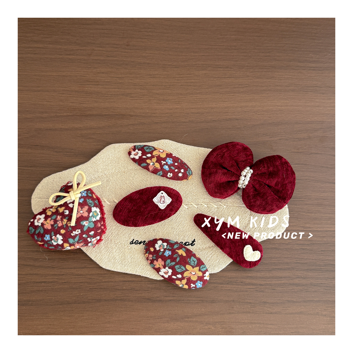 高级感碎花丝绒儿童发夹女童洋气刘海夹侧边夹女宝宝新年红色发饰 - 图3