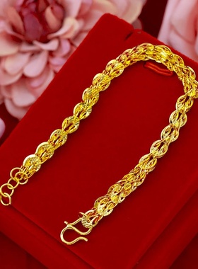 越南沙金爱心凤尾手链玫瑰花转运珠手环女镀24k金链首饰手饰