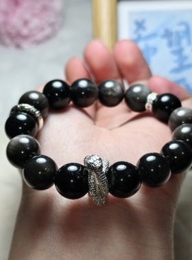 蛇年小众新款不撞款个性盘蛇中式国风招财设计手串黑珠手链男女款