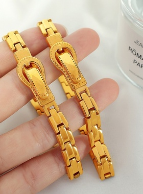 欧美跨境新款钛钢表带式手镯感男女时尚复古百搭不掉色手环饰