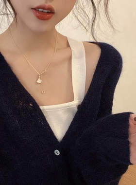 微镶银杏叶项链设计感锁骨链韩版气质网红新款女卫衣链配饰项链