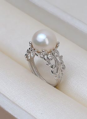 宫廷开口戒指花托活口指环可调节指圈珍珠diy配件空托潮221