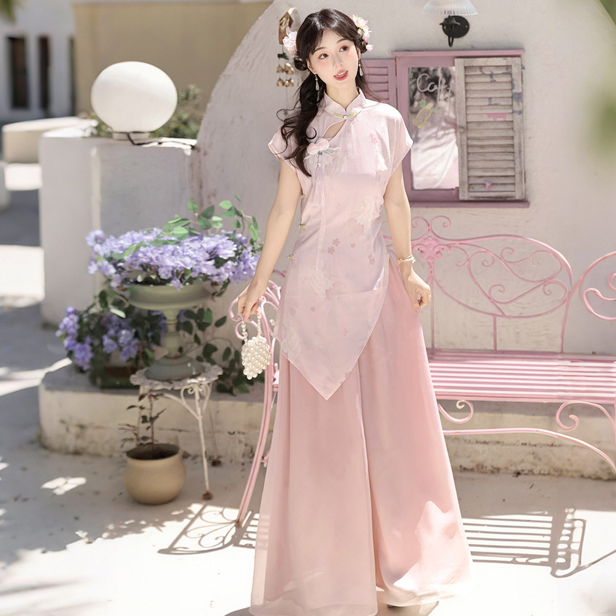 倚梦阁原创夏日桃桃汉服女国风汉元素新中式上衣吊带裤子套装X345,淘宝优惠券,粉丝福利购,淘宝优惠卷