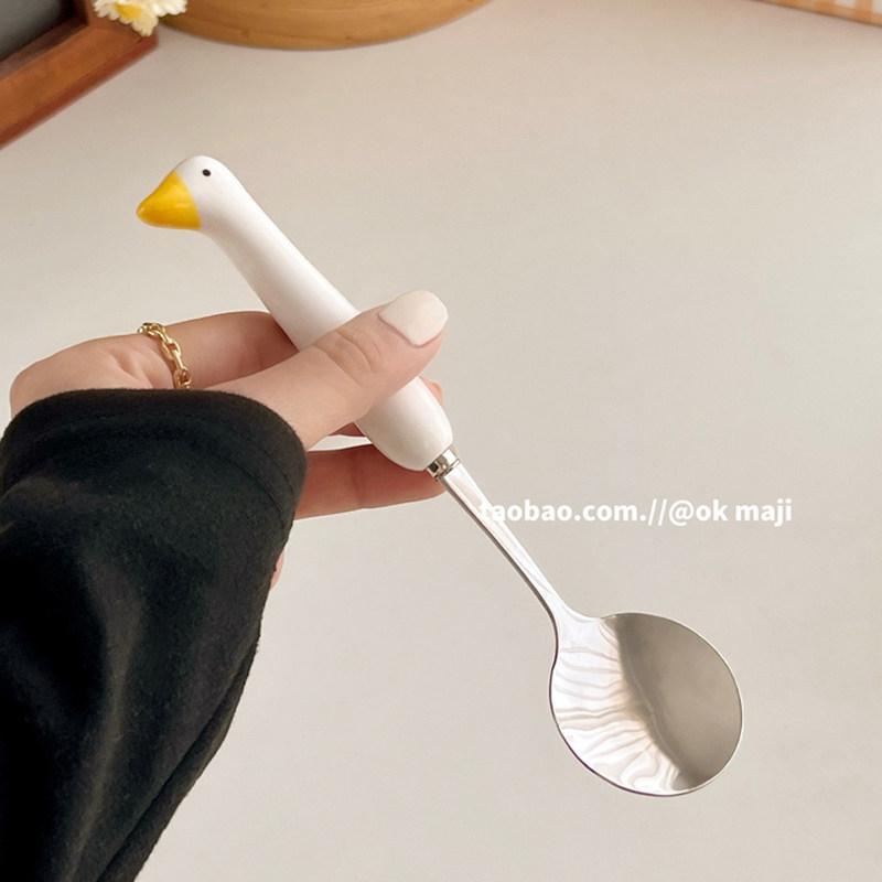 ok maji可爱小勺子不锈钢漂亮叉子勺子家用喝汤调羹吃饭专用汤匙,淘宝优惠券,粉丝福利购,淘宝优惠卷