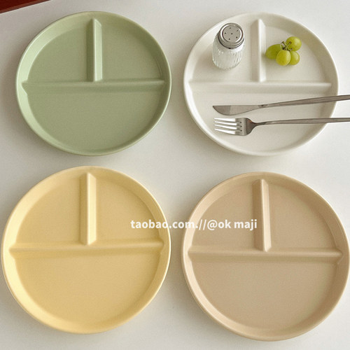 211分格餐盘大人减脂减肥专用分餐盘陶瓷一人食早餐盘三格盘子 - 图2