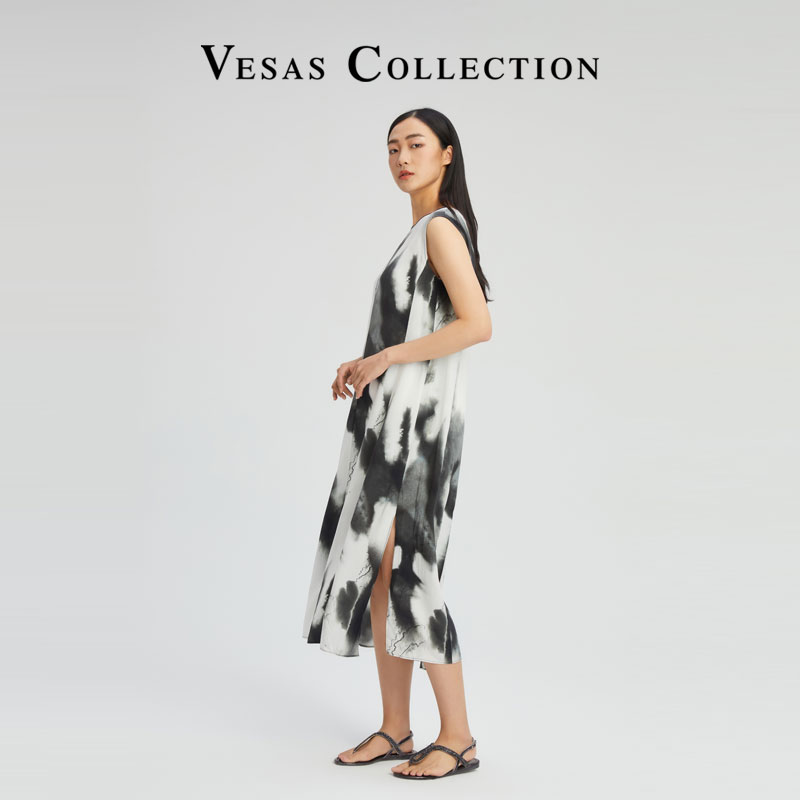 Vesas Collection D1160水墨印花雅静连衣裙-图1