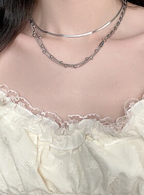 多层钢链项圈千禧辣妹短款项链女甜酷小众颈链锁骨链高级感项饰女