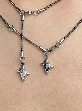 钛钢锆石项链欧美轻奢嘻哈小众设计锁骨链2025新款毛衣链百搭饰品