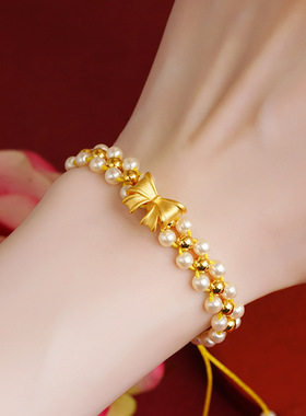 在逃公主蝴蝶结绳链可调节女款手链合成宝石手工编织甜美百搭精美