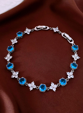 锆石四瓣花卡扣手链满钻轻奢风时尚气质手环精致百搭简约小众手饰