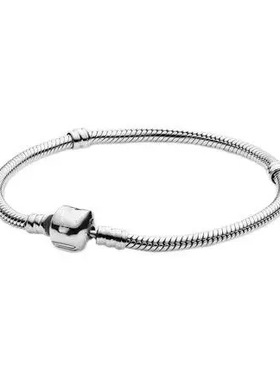 潘家风格925纯银手链基础可串珠子银串珠diy配件爱心满钻蛇骨链女