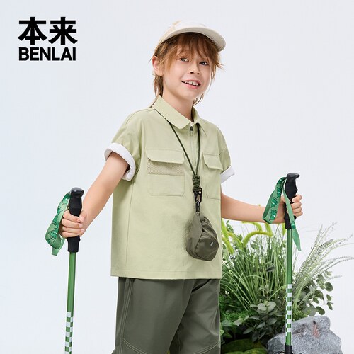 本来BENLAI男童易打理工装短袖衬衫25秋季新款宽松衬衣BTA250010 - 图3