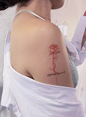 红色玫瑰花纹身贴防水唯美高级