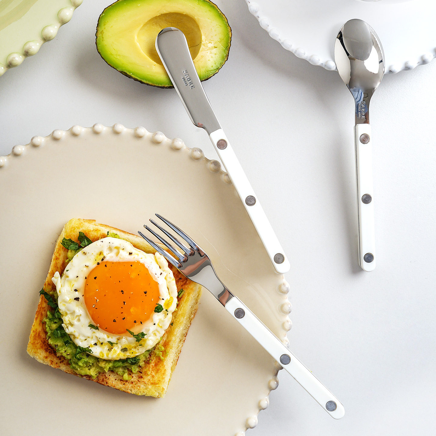 进口法式sabre paris小酒馆纯白色家用不绣钢牛排刀叉勺ins风餐具,淘宝优惠券,粉丝福利购,淘宝优惠卷