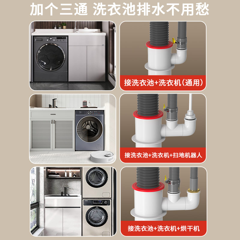 洗衣机下水三通分水器洗手盆池排水管下水管三头通下水道防臭接头 - 图3