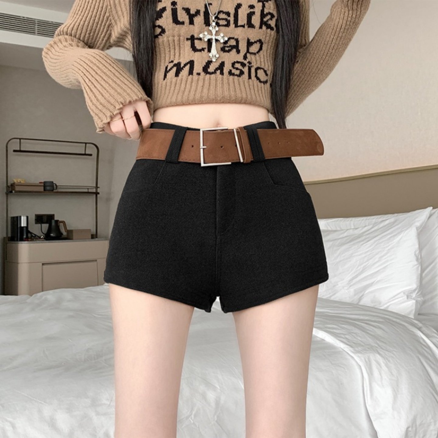 大码灰色毛呢短裤女秋冬新款辣妹高腰外穿显瘦a字阔腿靴裤配靴子,淘宝优惠券,粉丝福利购,淘宝优惠卷