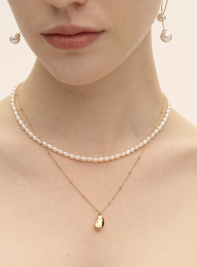 3 for evigt镀18K金白炽系列豌豆淡水珍珠双层项链灵动可爱