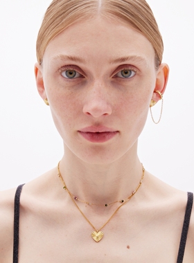 3 for evigt镀18K金心动爱心项链碧玺活力撞色欢乐派对风双层链