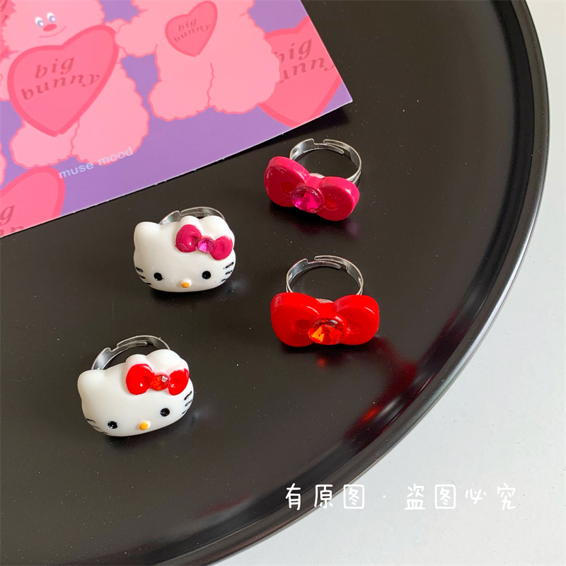 HelloKitty卡通可爱金属戒指小众复古甜酷辣妹开口调节指环女礼物-图0