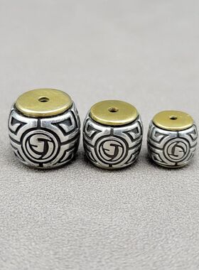 可转动博古纹汉堡珠子925纯银腰珠回纹珠桶珠顶珠diy手串文玩配饰