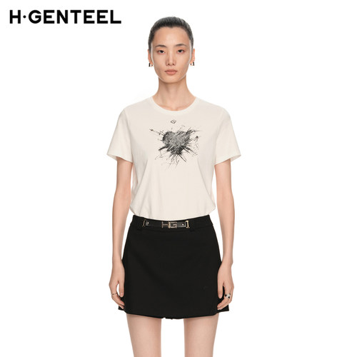 H·GENTEEL荷高新款春装女主题爱心修身柔软舒T恤GUE14620659 - 图0