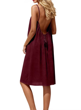 抽褶露背吊带女士连衣裙Women's pleated backless camisoledress