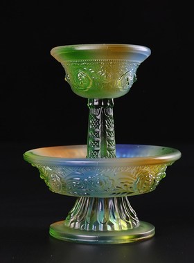 水晶琉璃八吉祥护法杯供杯西藏用品具法器品白色供杯高13.5cm