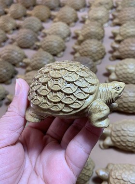 正宗金丝楠木正黄料金钱龟实木整料手把件阴沉木雕刻工艺汽车摆件