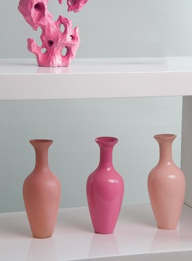 新中式粉色太湖石渐变花瓶山峰书挡美学软装饰电视柜书架艺术摆件