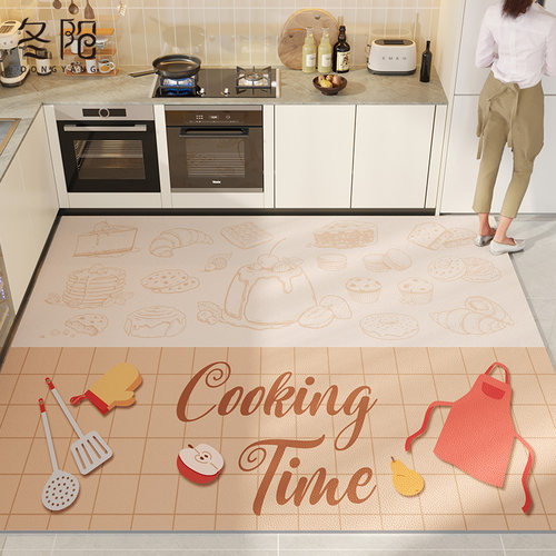 厨房地垫防滑防油免清洗pvc脚垫专用防水防脏垫子可裁剪皮革地毯 - 图0