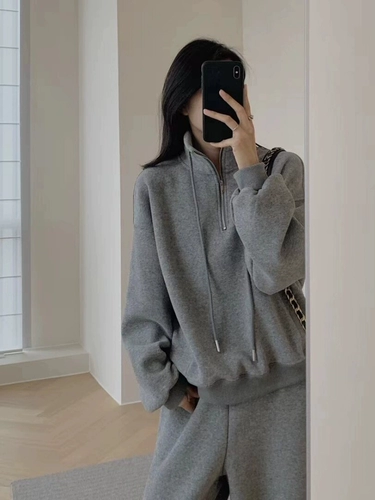 Кашемировый утепленный спортивный костюм для отдыха, комплект, удерживающий тепло свитшот