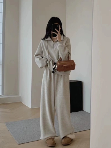 Кашемировый утепленный спортивный костюм для отдыха, комплект, удерживающий тепло свитшот