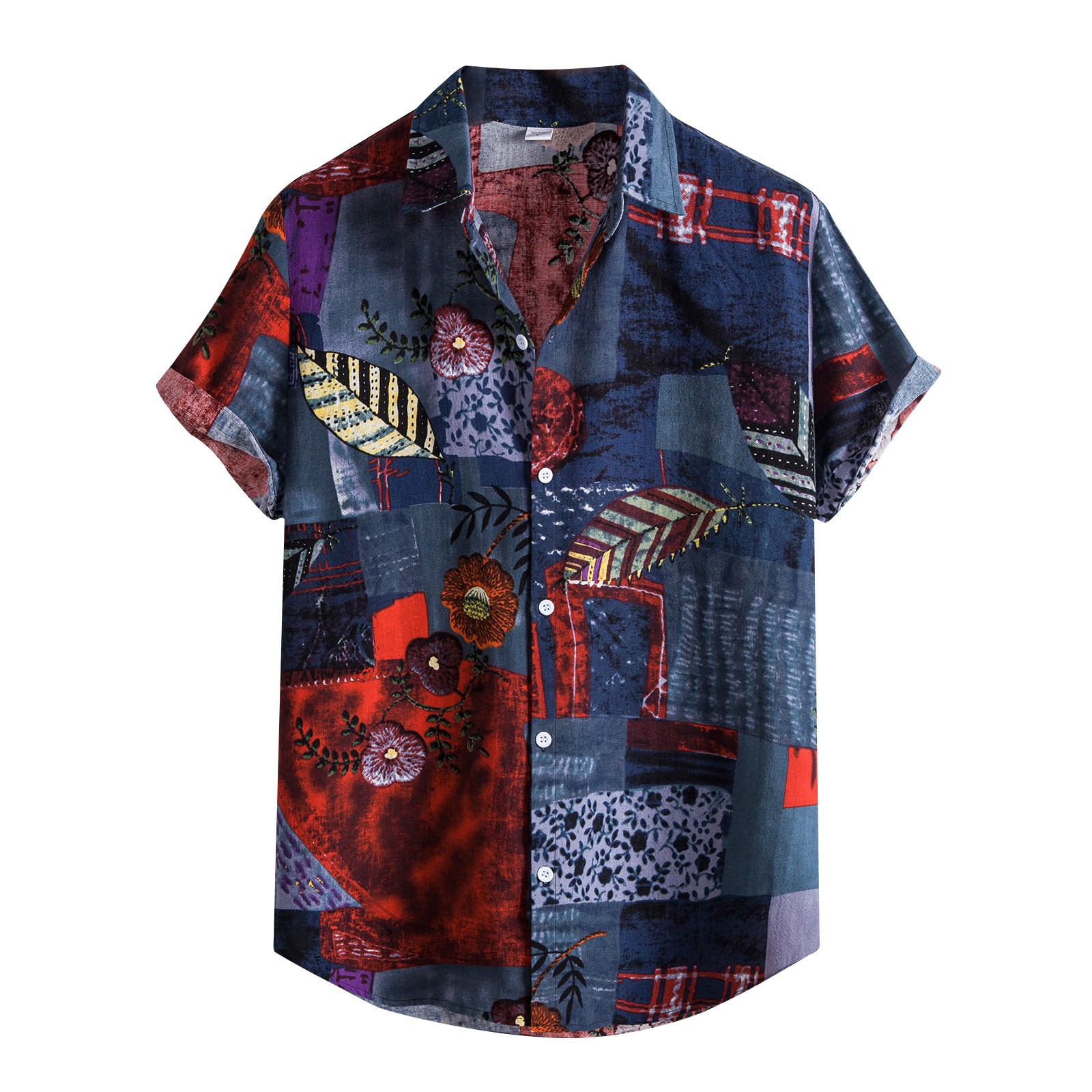 Printed Casual Short Sleeve Shirt Lapel Top男士休闲短袖衬衣-图2