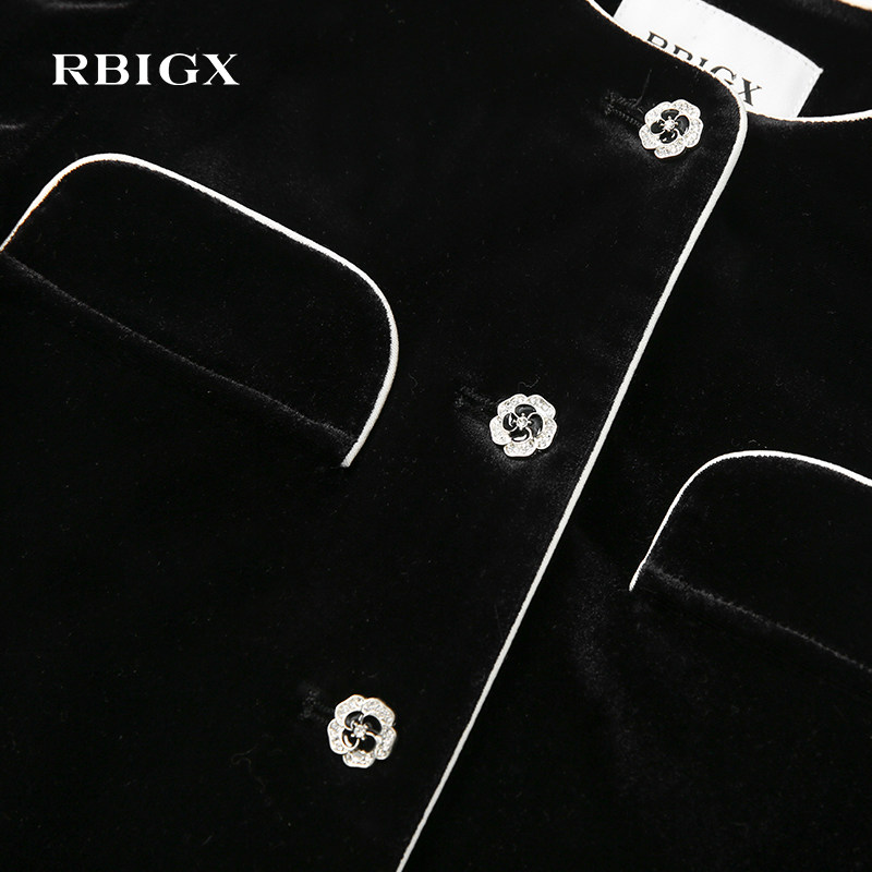 RBIGX瑞比克童装2025秋季新款丝绒撞色木耳边短款贵族优雅外套,淘宝优惠券,粉丝福利购,淘宝优惠卷