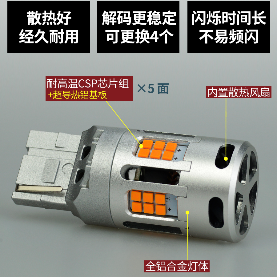 汽车改装LED转向灯灯泡T20 PY21W超亮解码防频闪T15转弯双闪灯12V - 图1