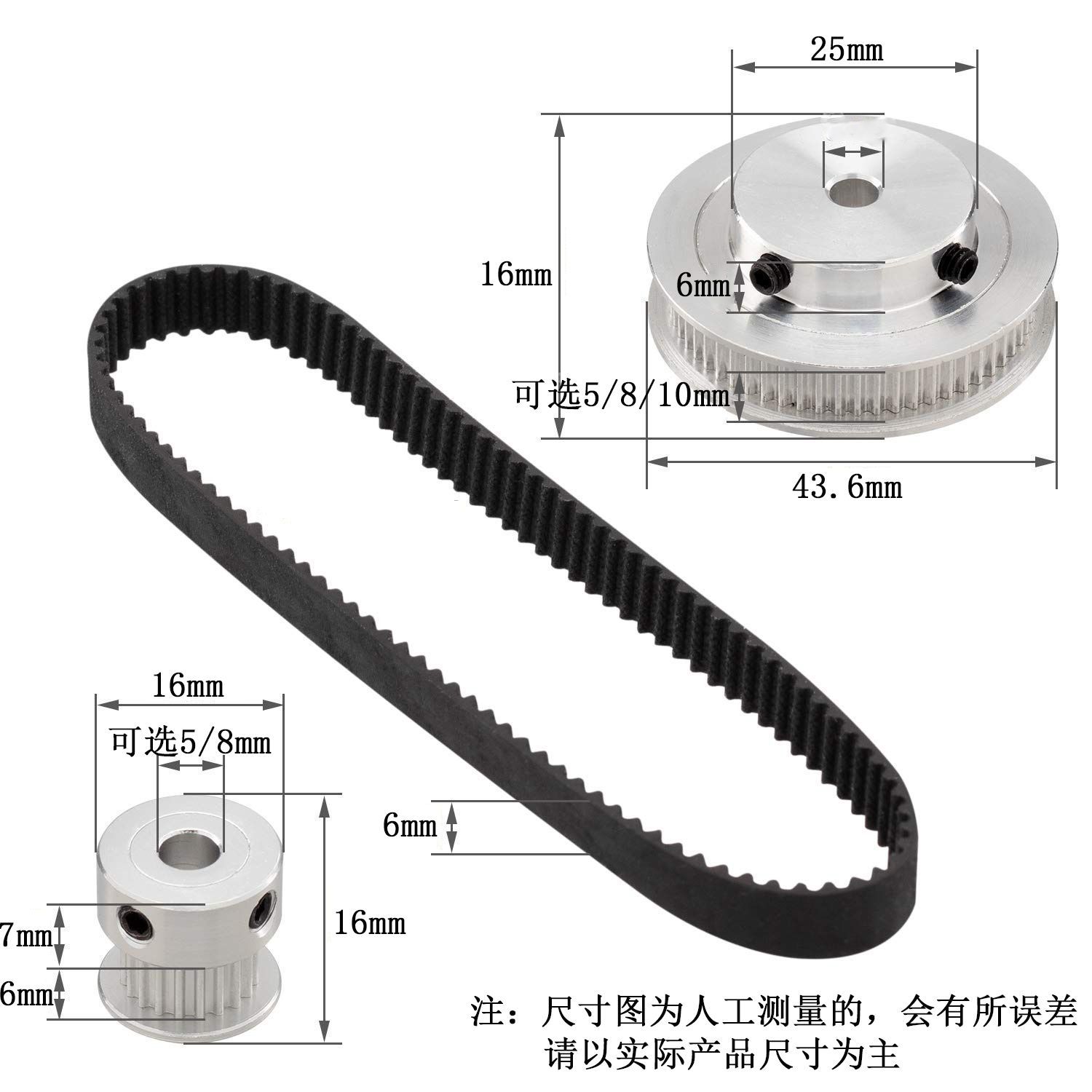 2gt同步皮带轮20/40/60齿内孔5mm/8mm GT21:1 1:2 3:1皮带宽度6mm-图1