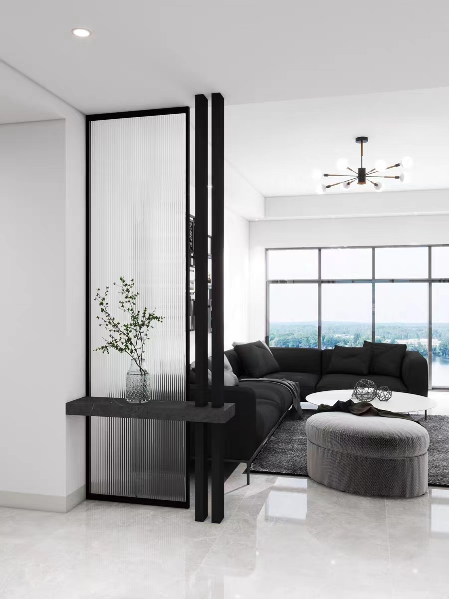 现代简约长虹玻璃隔断入户玄关客厅餐厅轻奢铁艺不锈钢屏风定制 - 图1