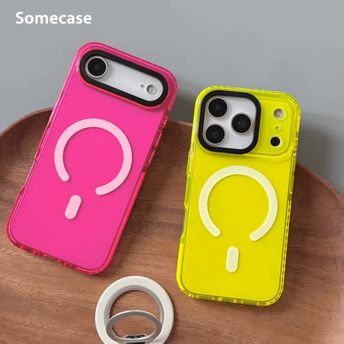 Somecase新款糖果色极简透明iPhone17ProMax磁吸手机壳适用苹果MagSafe纯色16Plus全包防摔15软胶Air保护壳 - 图1