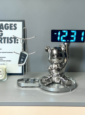 北欧暴力熊时钟摆件客厅卧室电视柜玄关柜桌面装饰品乔迁新居礼品